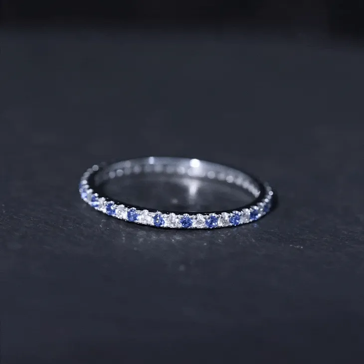 Stackable Lab Created Blue Sapphire and Diamond Eternity Ring