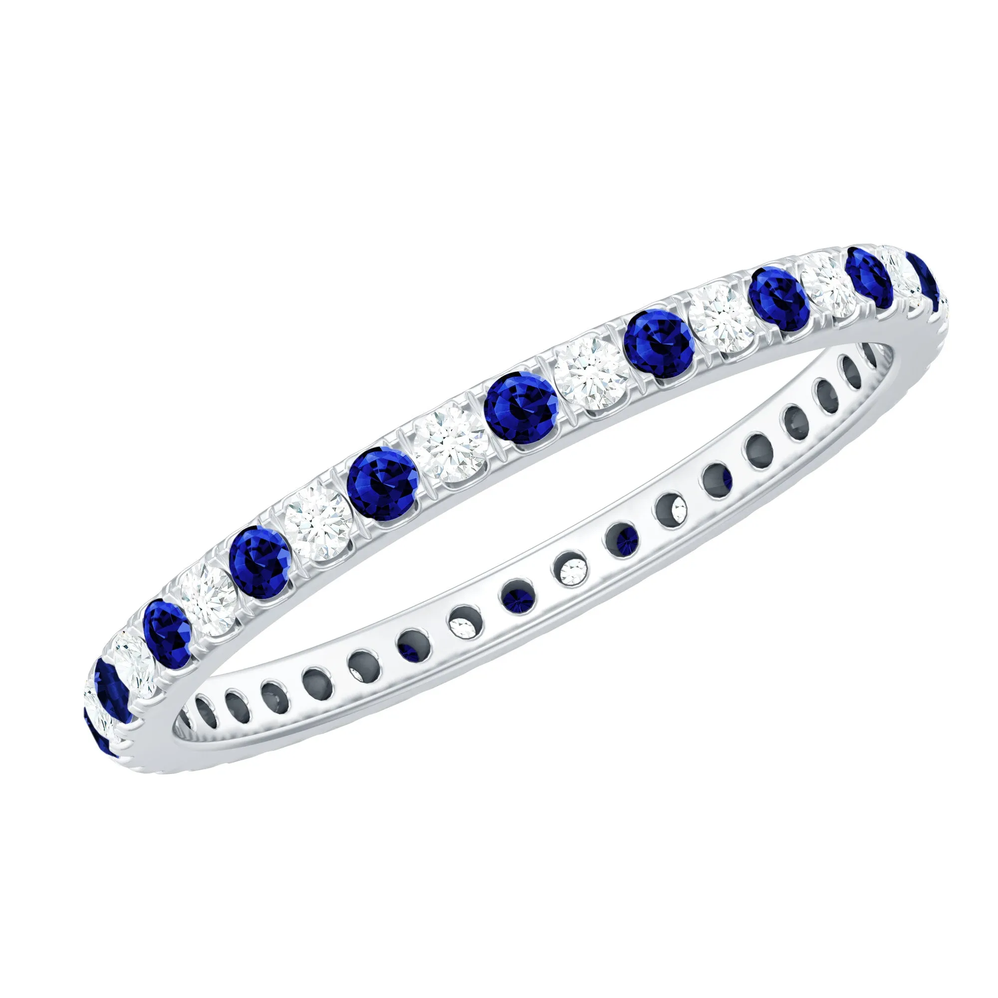 Stackable Lab Created Blue Sapphire and Diamond Eternity Ring