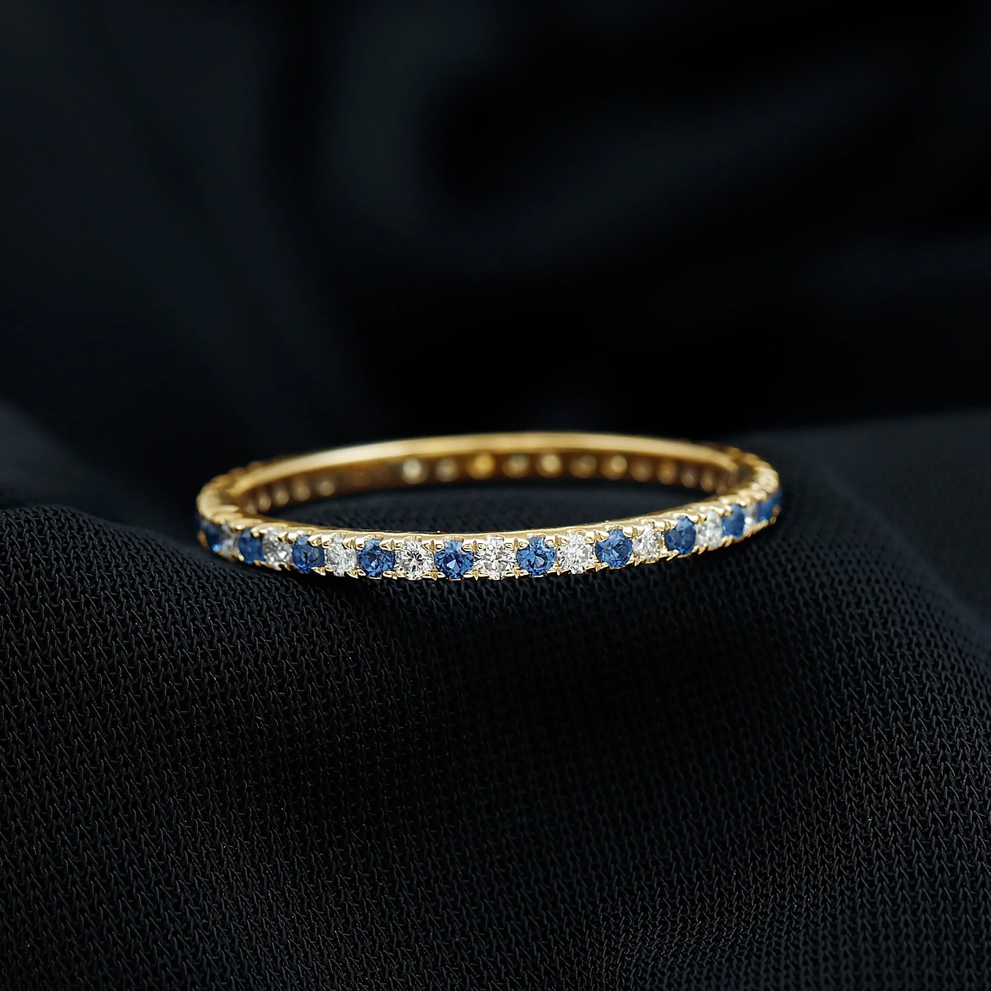 Stackable Lab Created Blue Sapphire and Diamond Eternity Ring