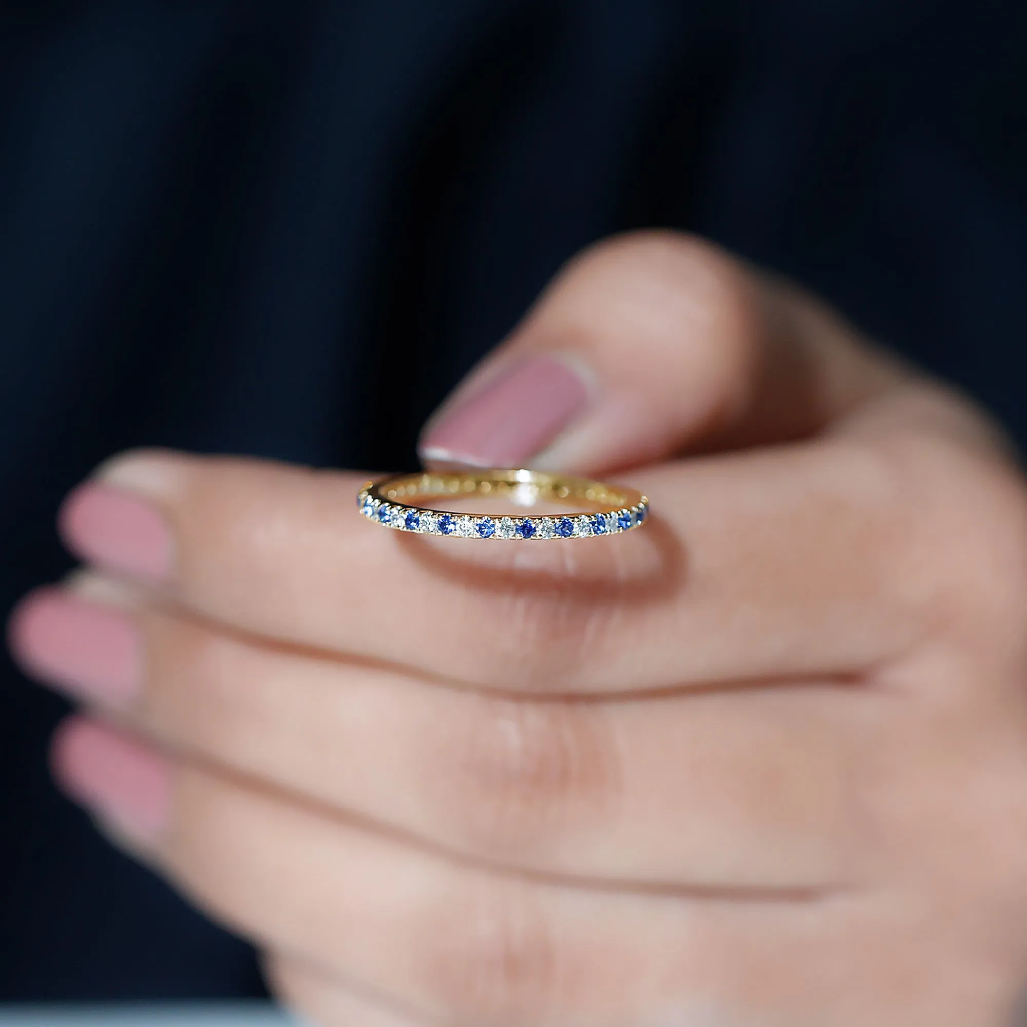 Stackable Lab Created Blue Sapphire and Diamond Eternity Ring