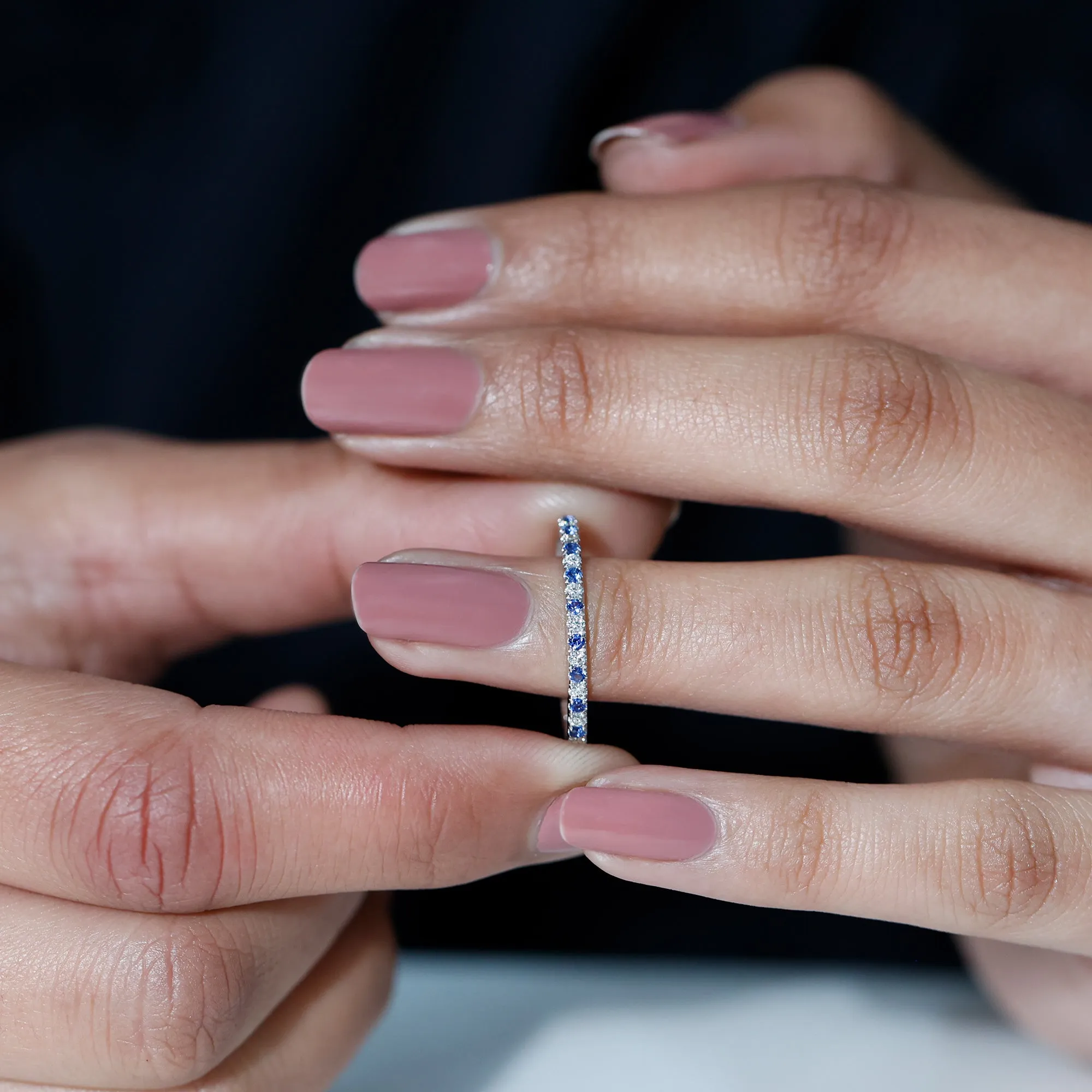 Stackable Lab Created Blue Sapphire and Diamond Eternity Ring