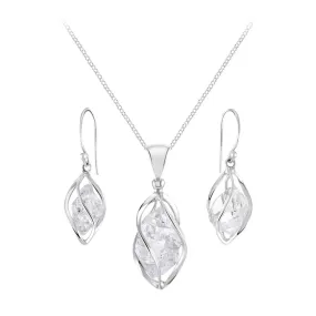 Starborn Sterling Silver natural Herkimer Diamond Quartz Pendant and Earrings with 16" Chain