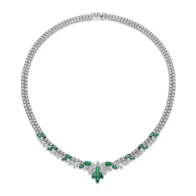 Statement necklace with emerald simulants and 21.57 carats* of diamond simulants in sterling silver