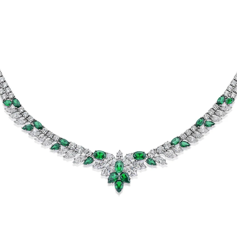 Statement necklace with emerald simulants and 21.57 carats* of diamond simulants in sterling silver