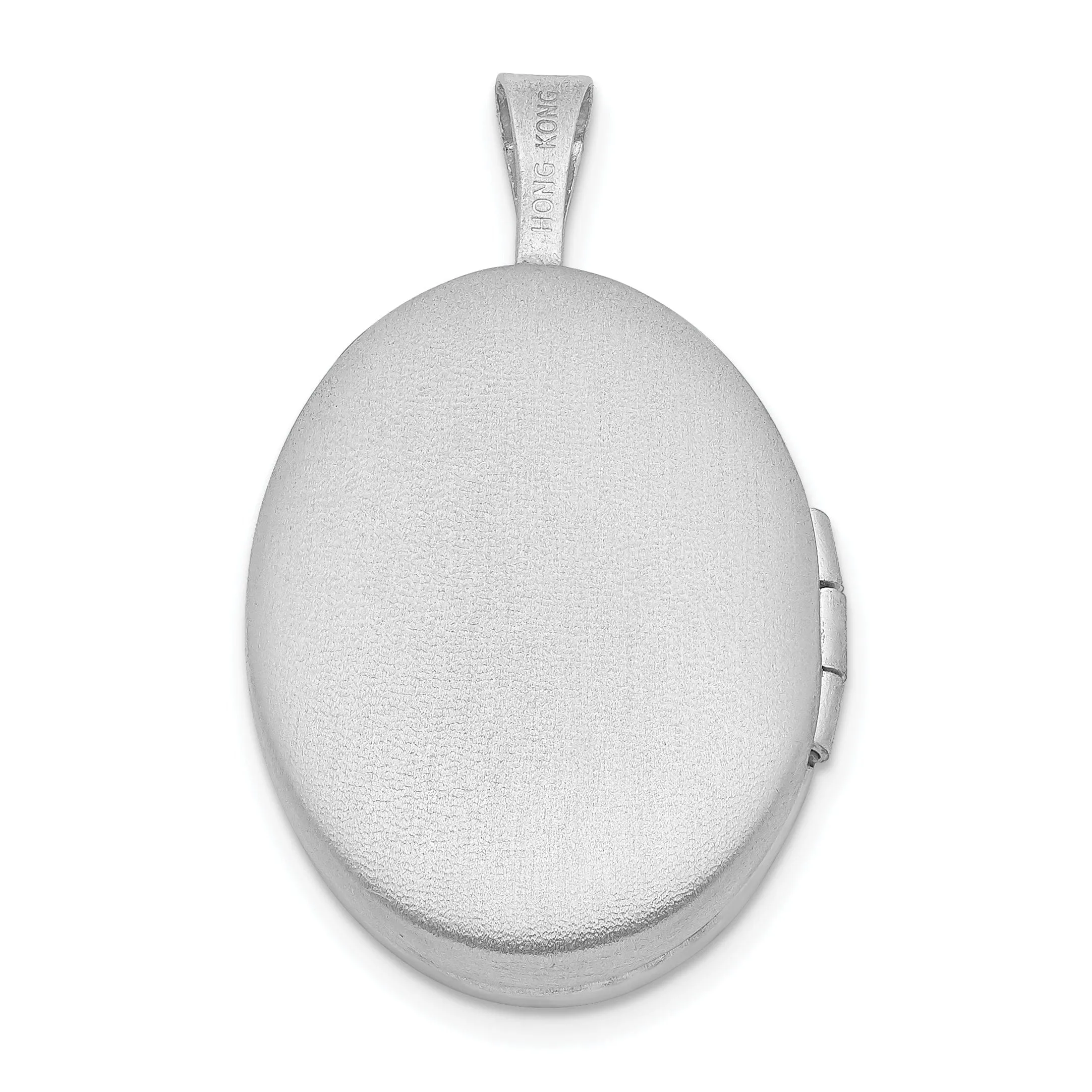 Sterling Silver 19mm Diamond Brushed and Polished Heart Oval Locket