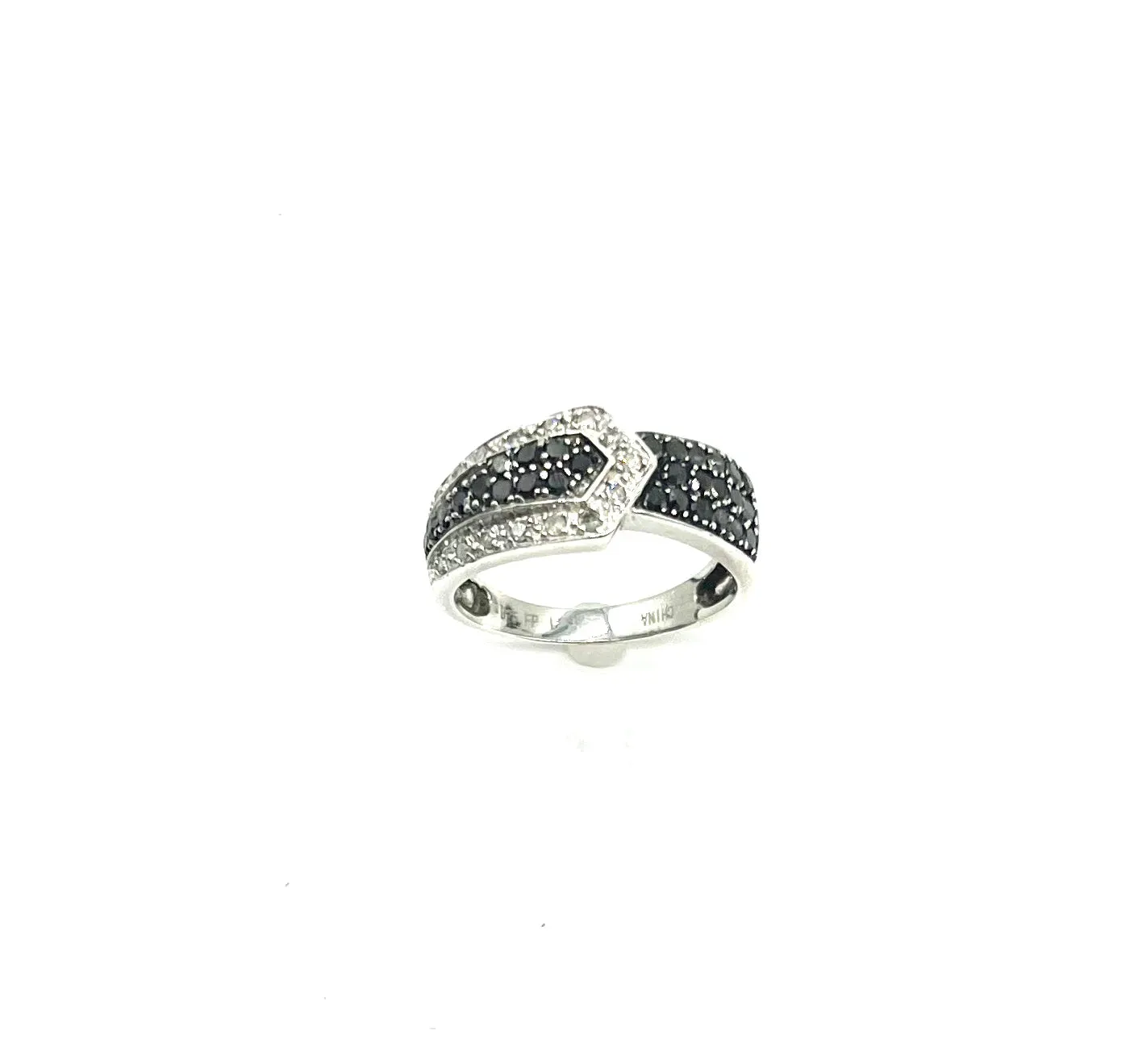 Sterling Silver Black and White Diamond Buckle Ring