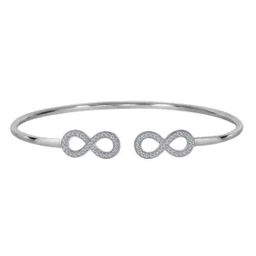 Sterling Silver Double CZ Infinity Ends Bracelet Cuff