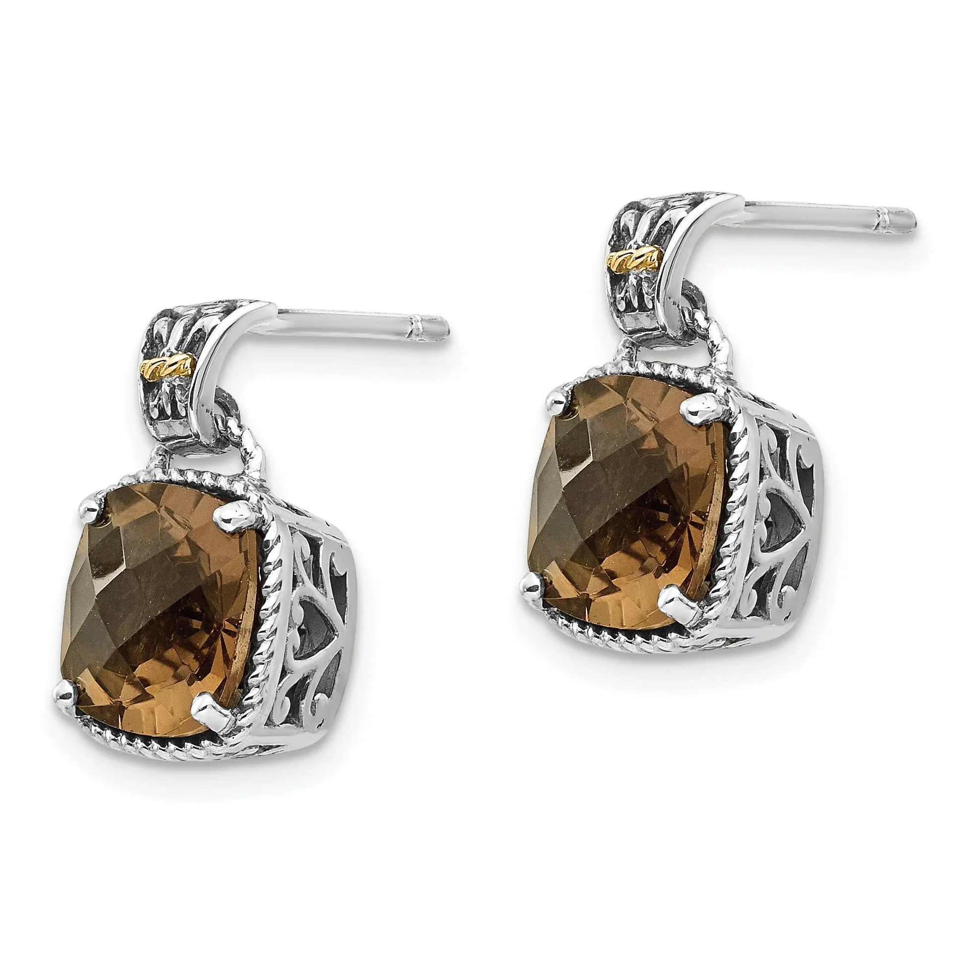 Sterling Silver Gold Smokey Quartz Earrings