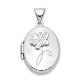 Sterling Silver Rhodium-plated 17x14mm Butterfly Locket