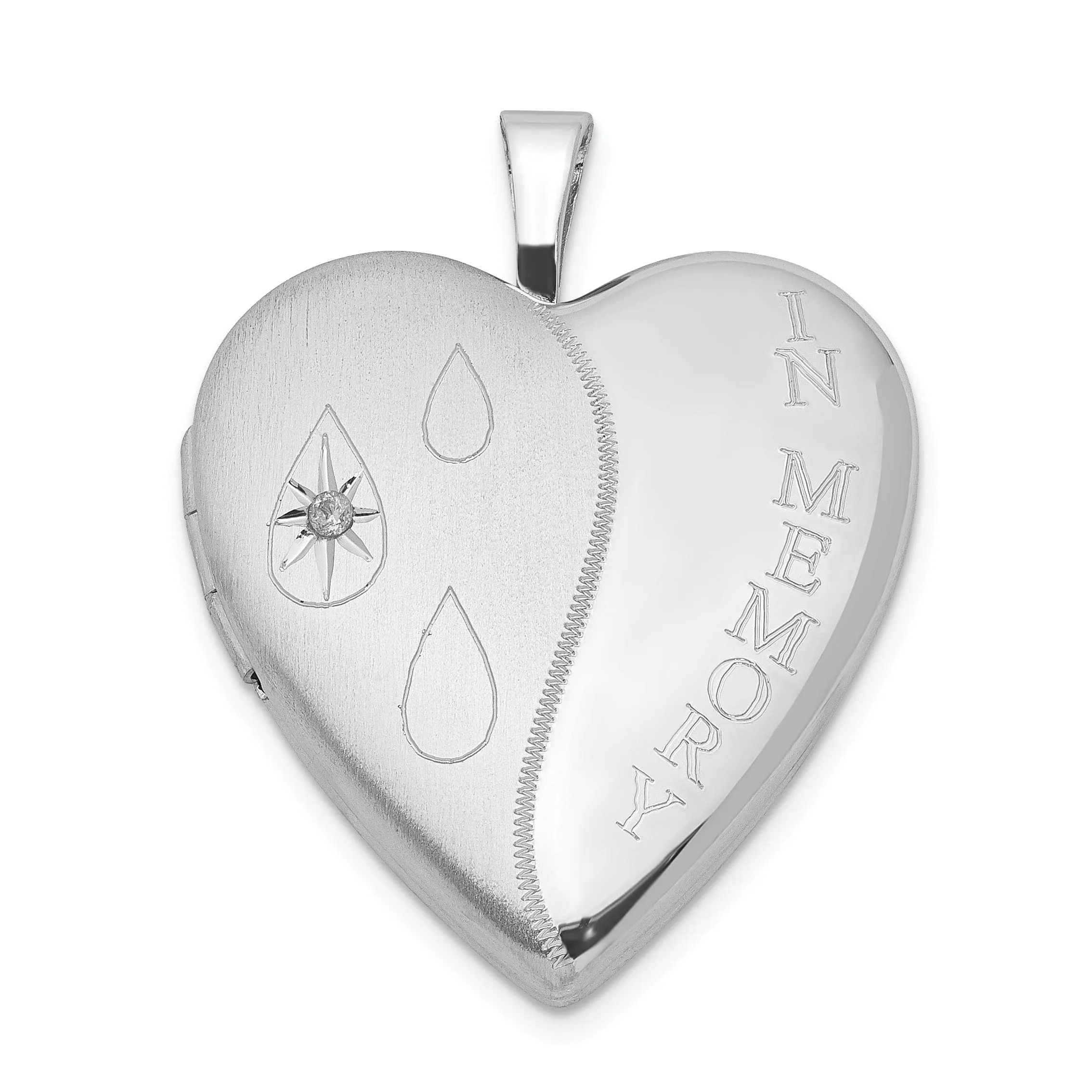 Sterling Silver Rhodium-plated Dia Satin/Polish In Memory Heart Locket