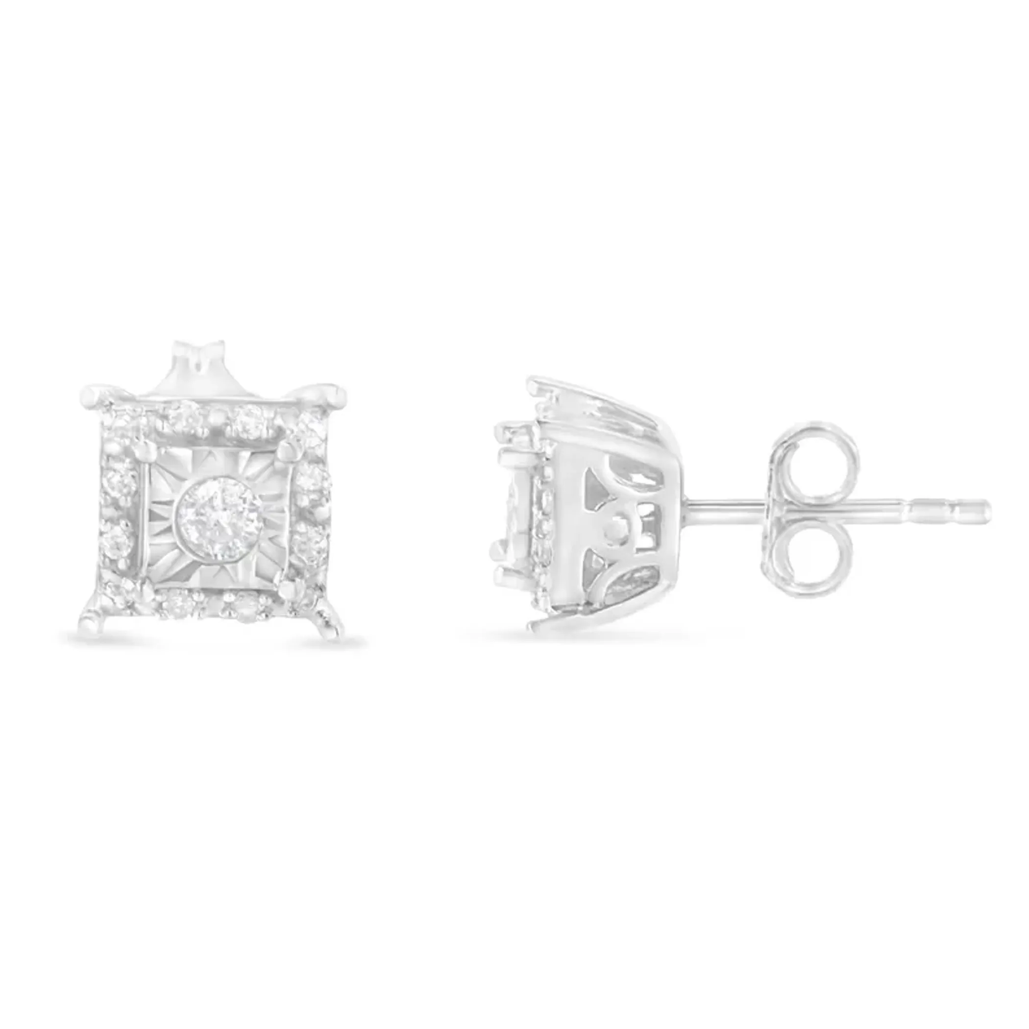 Sterling Silver Round Cut Diamond Stud Earrings (1/4 cttw, I-J Color, I2-I3 Clarity)