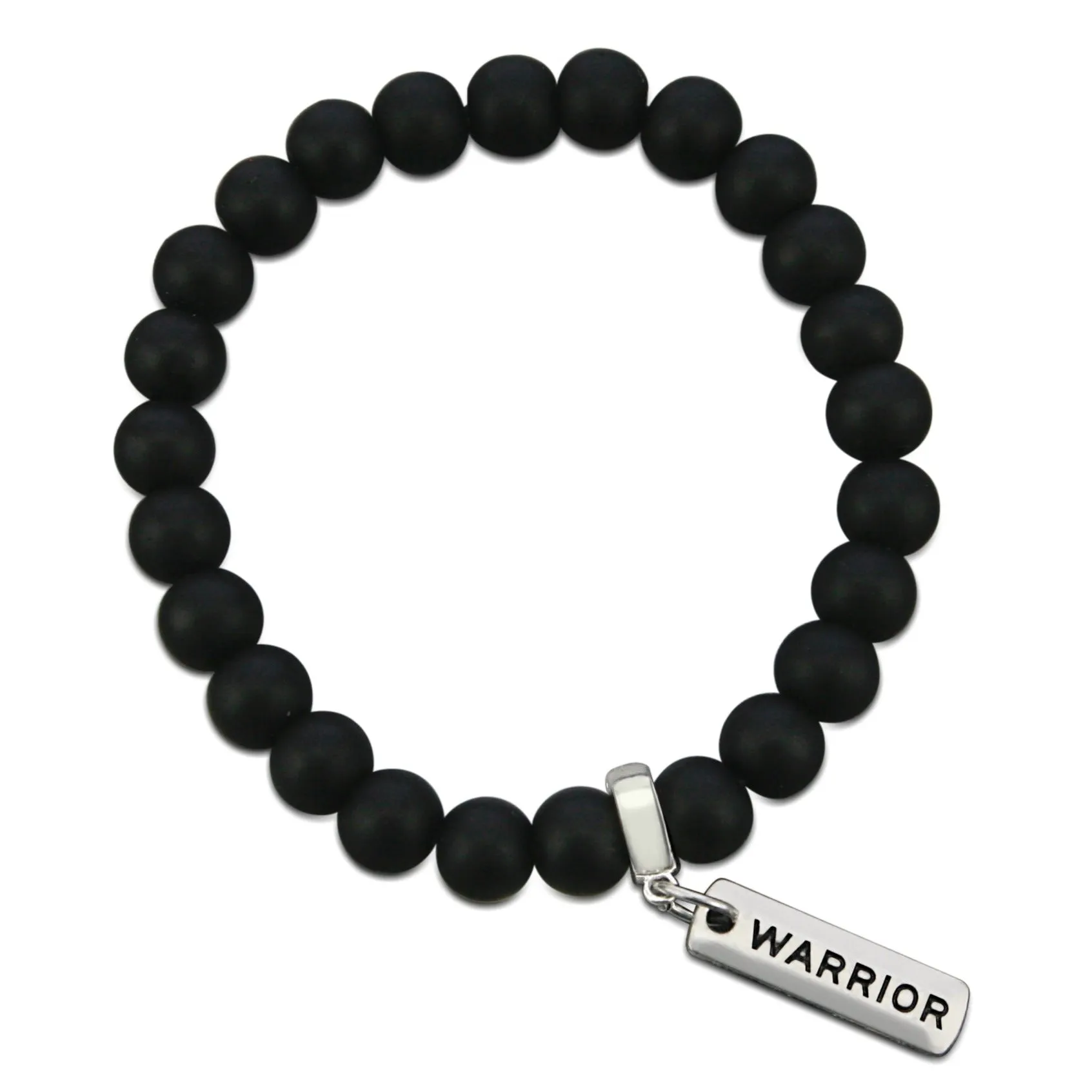 Stone Bracelet - Matt Black Onyx 8mm Bead - with Silver Word Charm