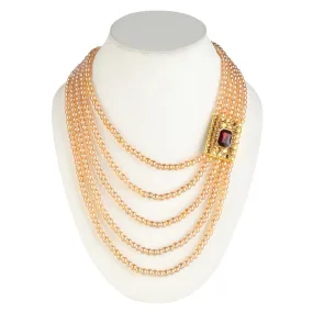 Stylish Golden Pearl Necklace with Side Pendant for Women and Girls