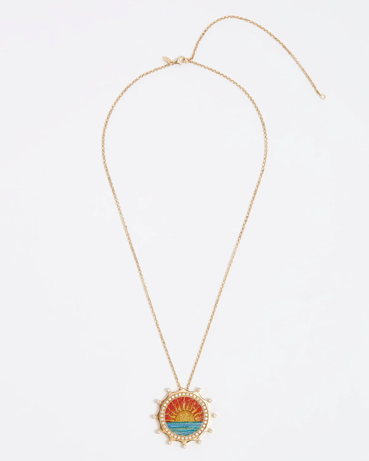 Sun, Diamond & Micro Mosaic Pendant Necklace, 18k Gold