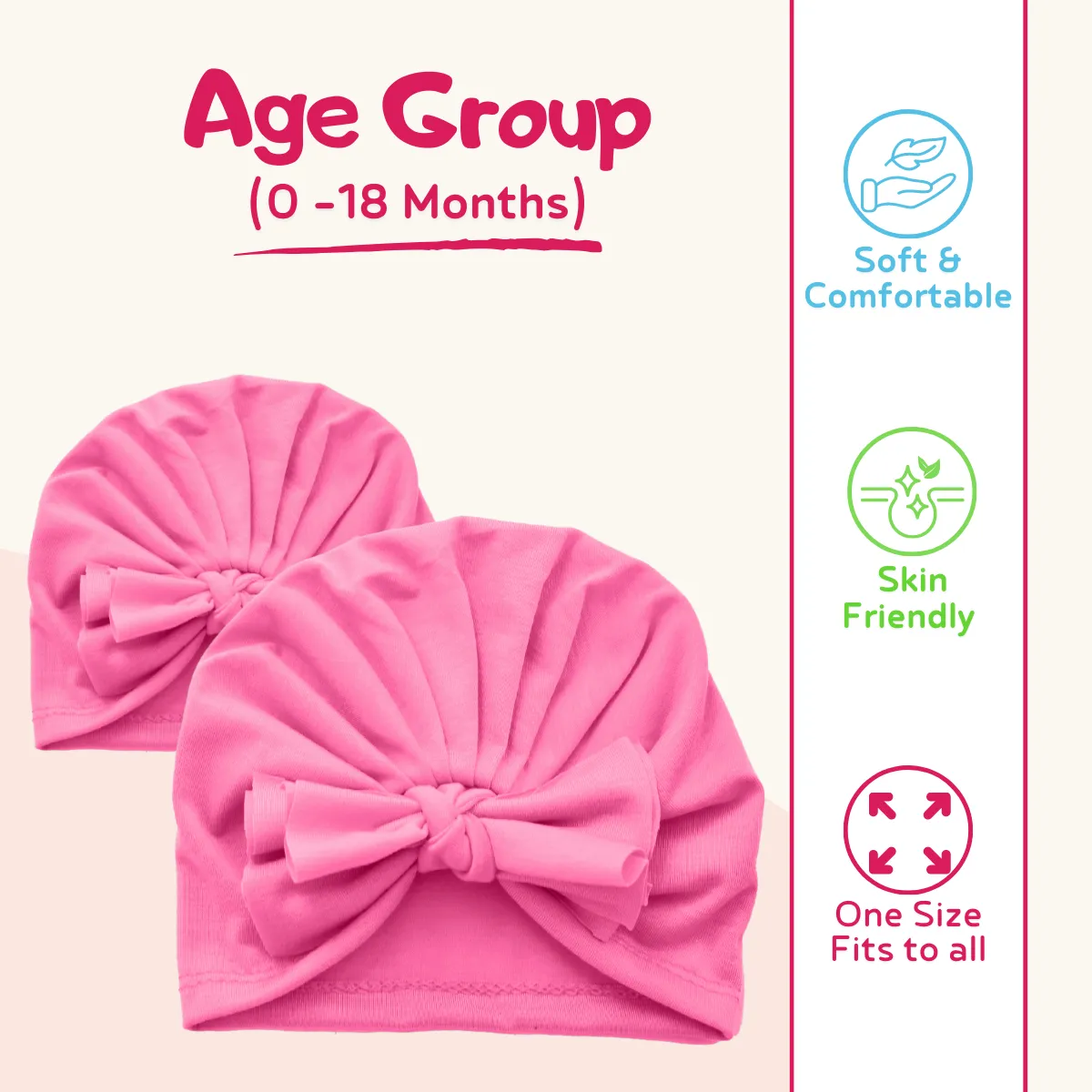 THE LITTLE LOOKERS Unisex Soft Hosiery Turban Bow Knot Cap, Baby Headwear | Suitable for 3 to 18 Months Baby