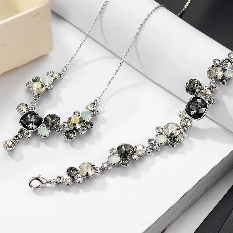 Two-Tone Floral Crystal Rhinestone Wedding Bridal Jewelry Sets