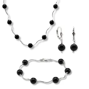 Unique Onyx Stone Set, 18 inch Necklace 7.5 inch Bracelet and Earrings in Sterling Silver