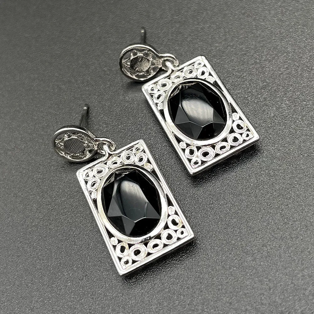 【USA輸入】ヴィンテージ EMMONS ブラックビジュー フィリグリー ピアス/Vintage EMMONS Black Bijou Filigree Post Earrings