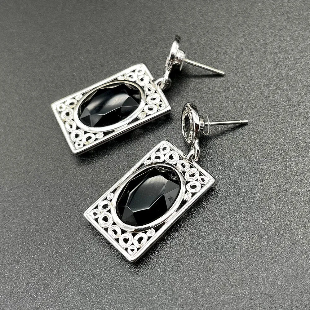 【USA輸入】ヴィンテージ EMMONS ブラックビジュー フィリグリー ピアス/Vintage EMMONS Black Bijou Filigree Post Earrings