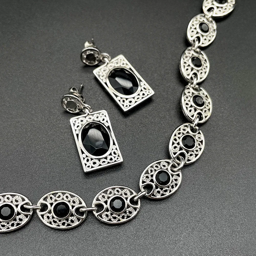 【USA輸入】ヴィンテージ EMMONS ブラックビジュー フィリグリー ピアス/Vintage EMMONS Black Bijou Filigree Post Earrings