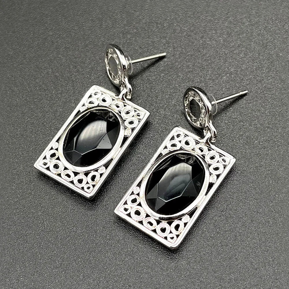 【USA輸入】ヴィンテージ EMMONS ブラックビジュー フィリグリー ピアス/Vintage EMMONS Black Bijou Filigree Post Earrings