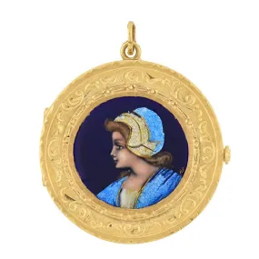 Victorian 14kt French Limoges Porcelain 3-Sided Locket