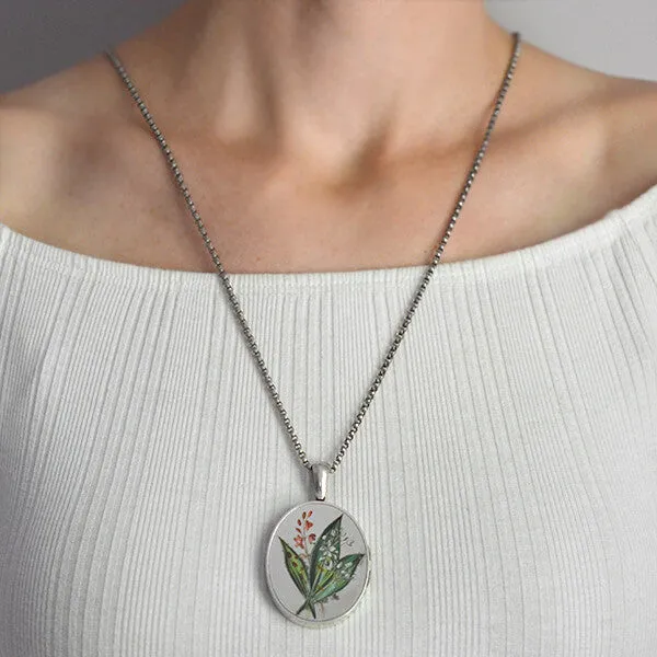 Victorian Sterling & Painted Enamel Leaves & Flowers Locket