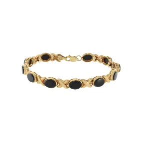 Vintage 14KT Yellow Gold Black Onyx X Pattern Link Bracelet