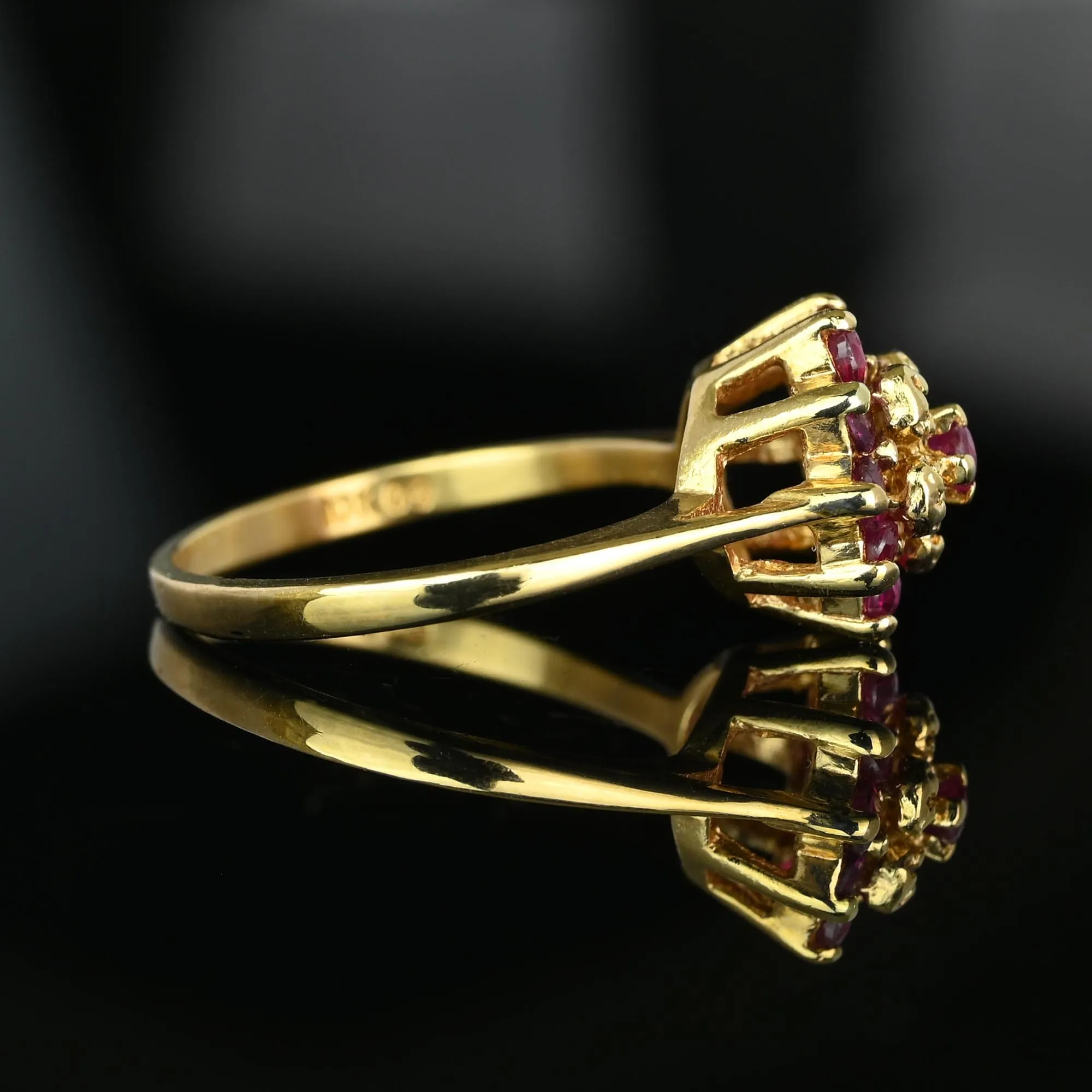 Vintage Diamond Flower Cluster Ruby Ring in 10K Gold