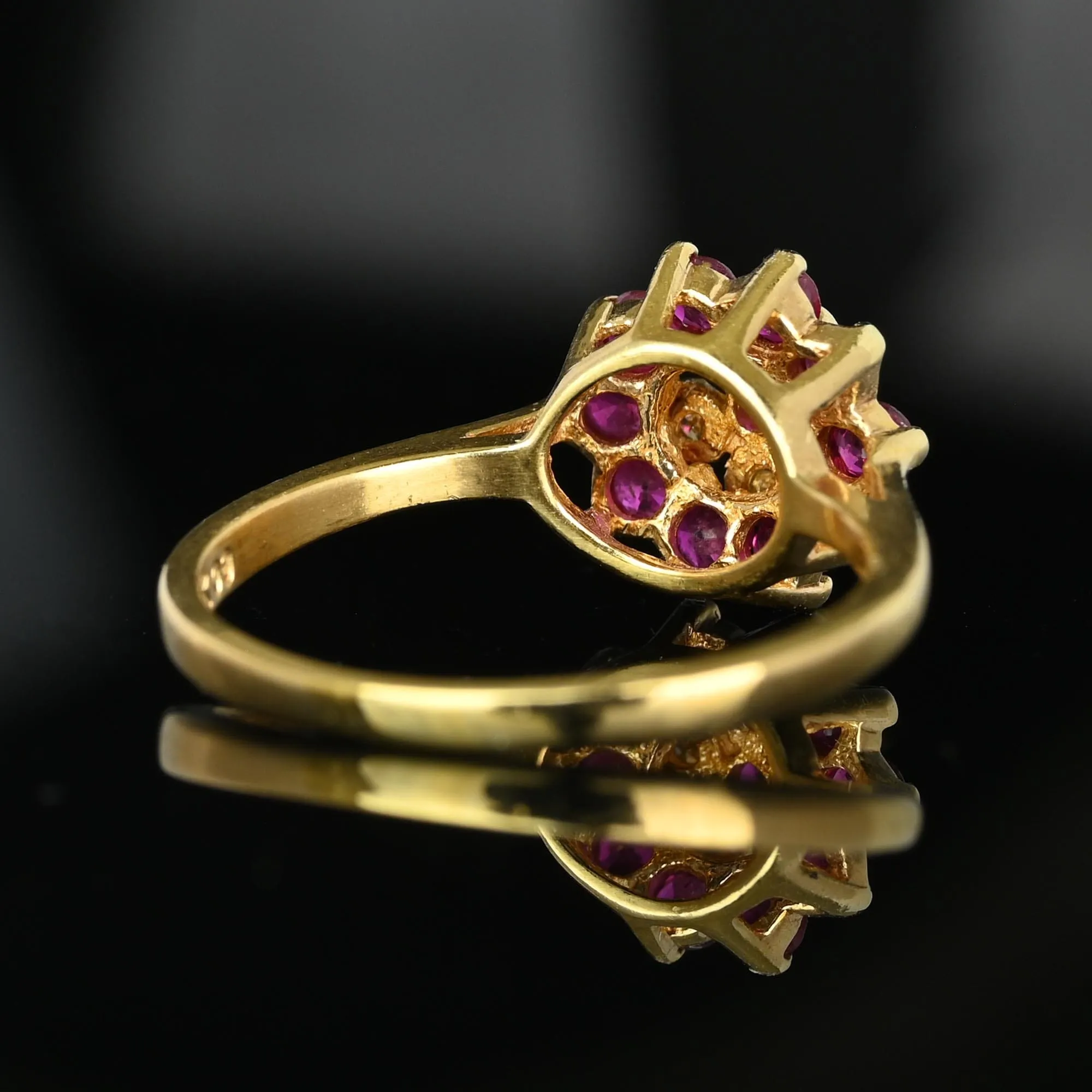 Vintage Diamond Flower Cluster Ruby Ring in 10K Gold