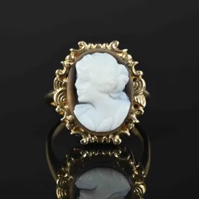 Vintage Estate Agate Cameo Ring in 14K Gold