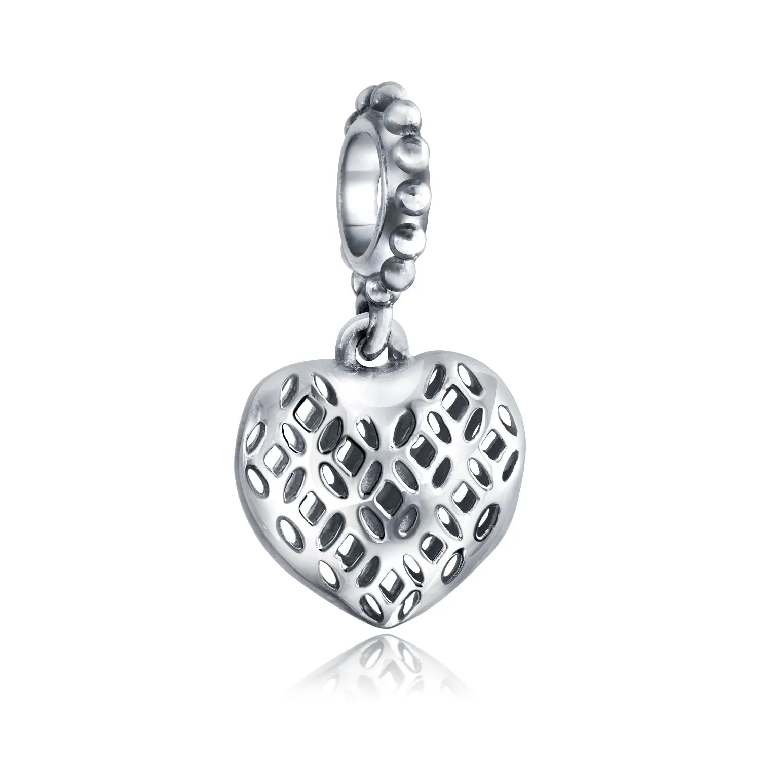 Vintage Filigree Heart Dangle Charm Bead Sterling Silver for European Bracelet