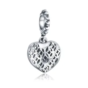 Vintage Filigree Heart Dangle Charm Bead Sterling Silver for European Bracelet