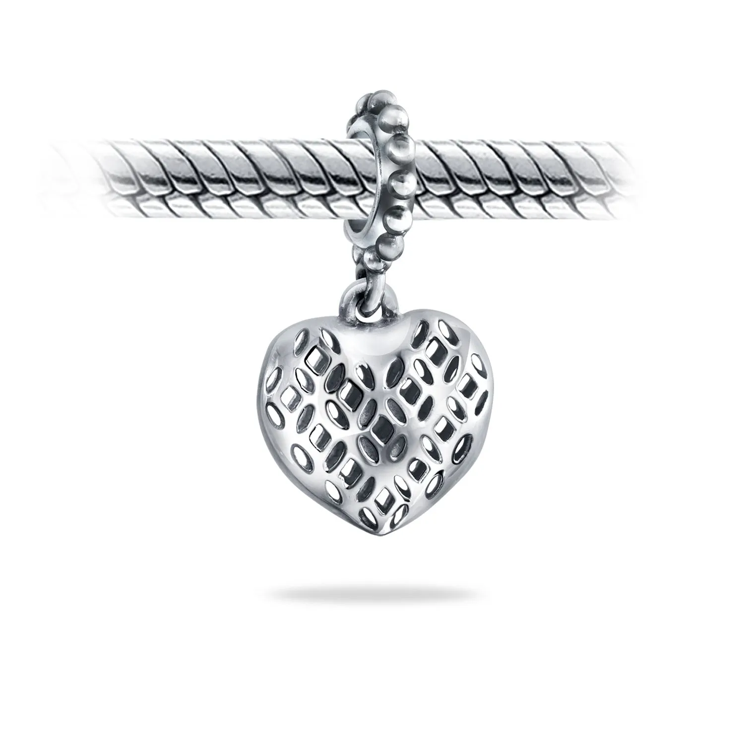 Vintage Filigree Heart Dangle Charm Bead Sterling Silver for European Bracelet