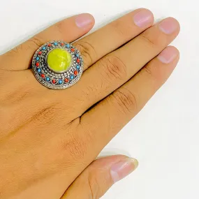 Vintage Handcrafted Tibetan Style Coral Beads Ring