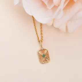 Vintage Inspired Natural Emerald Yellow Gold Necklace