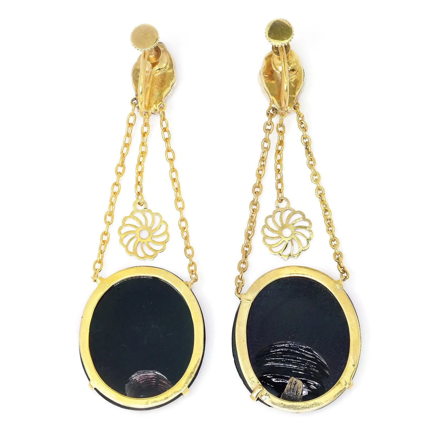 Vintage Micro Mosaic Drop Earrings in Black Onyx & 14K Yellow Gold