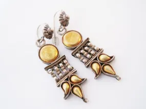 Vintage Silver and Gold Plated Indian Dangle Earrings from Rajasthan