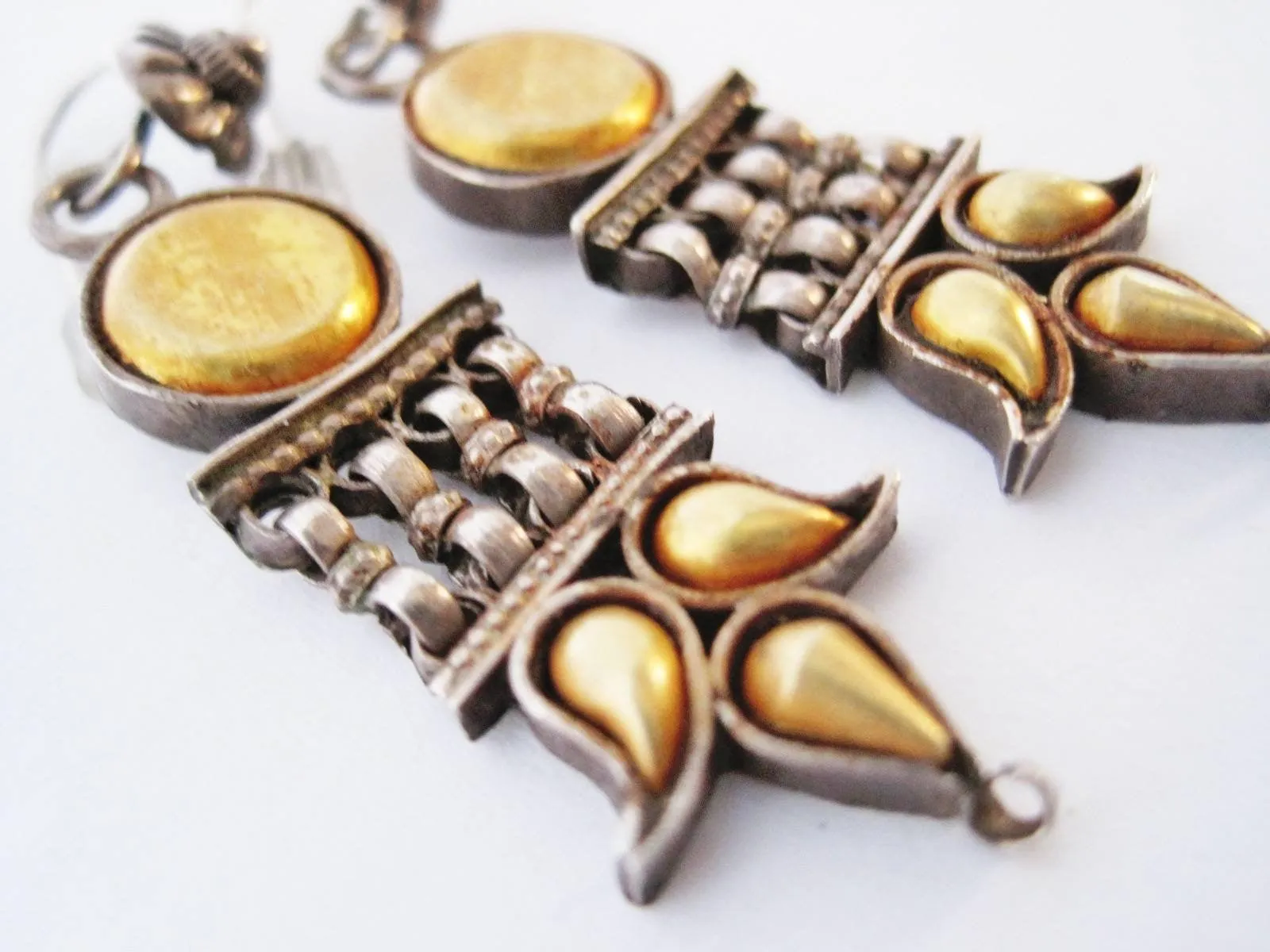 Vintage Silver and Gold Plated Indian Dangle Earrings from Rajasthan