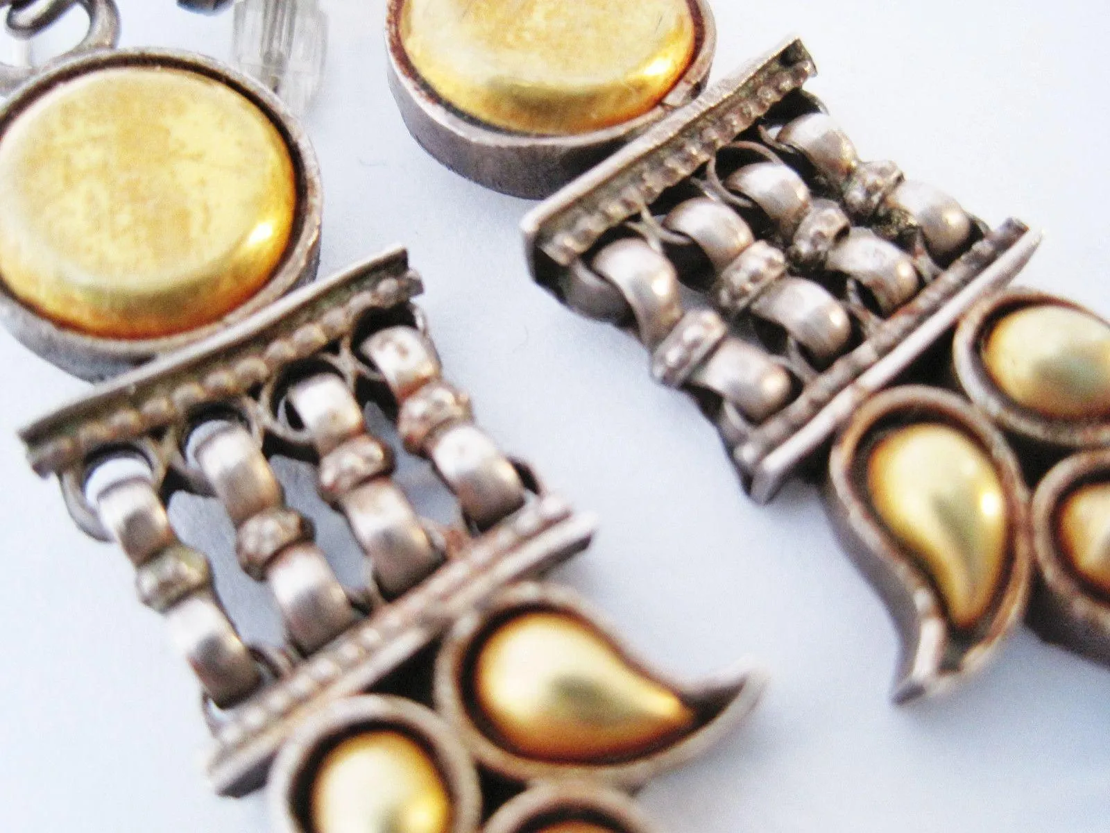 Vintage Silver and Gold Plated Indian Dangle Earrings from Rajasthan