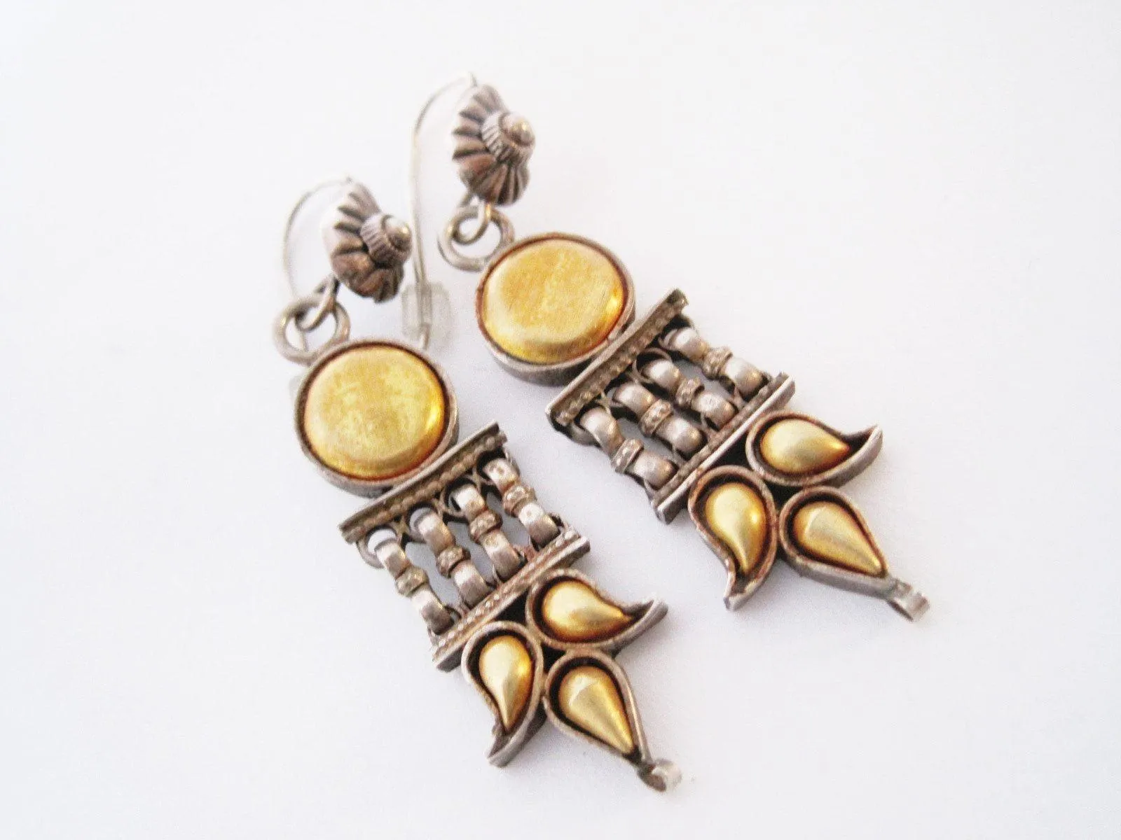 Vintage Silver and Gold Plated Indian Dangle Earrings from Rajasthan