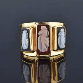 Vintage Wide 14K Gold Hardstone Cameo Band Ring