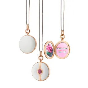 White Enamel and Vermeil Round Locket with Pink Sapphire