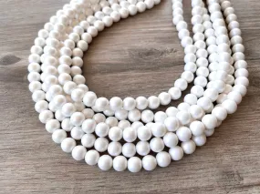 White Ivory Acrylic Pearl Statement Lucite Bead Multi Strand Statement Necklace - Alana