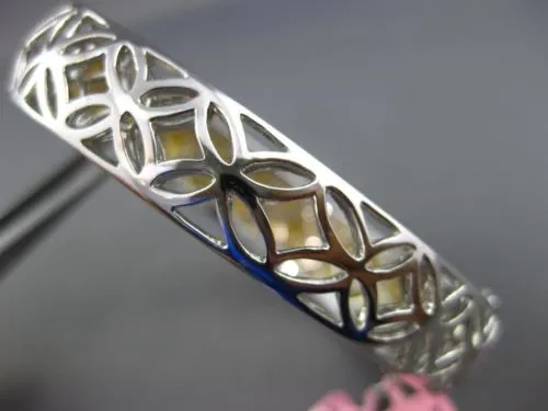 WIDE 13.3CT WHITE & FANCY YELLOW DIAMOND 18K WHITE GOLD MULTI ROW CLUSTER BANGLE