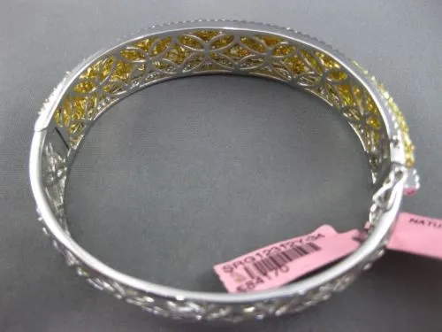 WIDE 13.3CT WHITE & FANCY YELLOW DIAMOND 18K WHITE GOLD MULTI ROW CLUSTER BANGLE