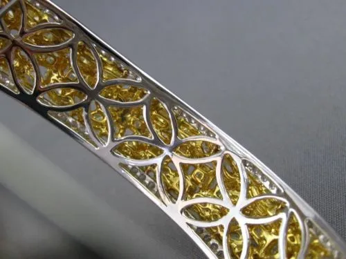 WIDE 13.3CT WHITE & FANCY YELLOW DIAMOND 18K WHITE GOLD MULTI ROW CLUSTER BANGLE