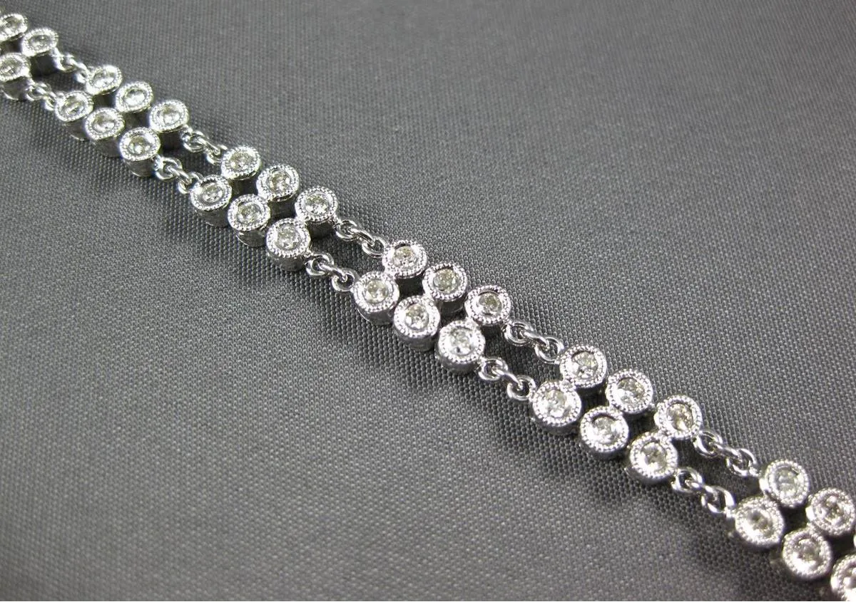 WIDE 1.69CT DIAMOND 14K WHITE GOLD 2 ROW FILIGREE MILGRAIN BEZEL TENNIS BRACELET