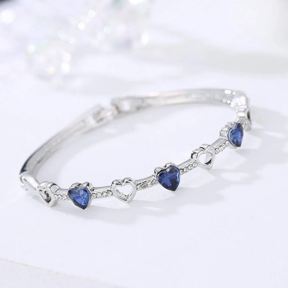 Yellow Chimes Crystal Bracelets for Women Combo of 2 Pcs Blue/White Crystals Bracelet Silver Chain Bracelets for Women and Girls.