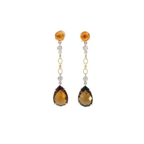 Yellow Gold Quartz/Sapphire Drop Earrings